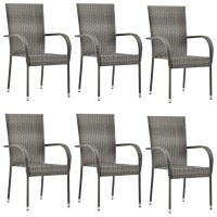 Vidaxl Stackable Patio Chairs 6 Pcs Gray Poly Rattan