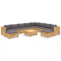 vidaXL 11 Piece Patio Lounge Set with Cushions Solid Wood Teak