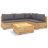 Vidaxl 5 Piece Patio Lounge Set With Cushions Solid Wood Teak