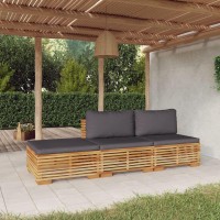 vidaXL 3 Piece Patio Lounge Set with Cushions Solid Wood Teak