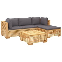 Vidaxl 5 Piece Patio Lounge Set With Cushions Solid Wood Teak