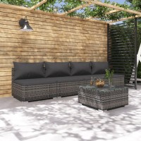 vidaXL Patio Furniture Set 5 Piece with Cushions Poly Rattan Gray