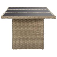 Vidaxl Patio Dining Table Brown 78.7X39.4X29.1 Glass And Poly Rattan