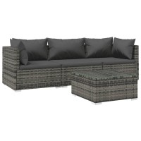 vidaXL Patio Furniture Set 4 Piece with Cushions Poly Rattan Gray