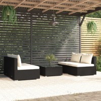 vidaXL 5 Piece Patio Lounge Set with Cushions Poly Rattan Black