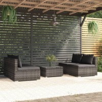 vidaXL 5 Piece Patio Lounge Set with Cushions Poly Rattan Gray