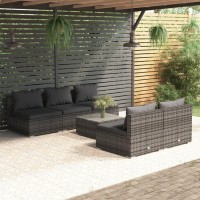 vidaXL 6 Piece Patio Lounge Set with Cushions Poly Rattan Gray