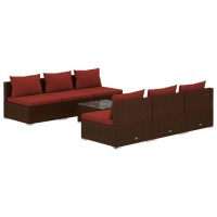 vidaXL 7 Piece Patio Lounge Set with Cushions Poly Rattan Brown