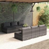 vidaXL 7 Piece Patio Lounge Set with Cushions Poly Rattan Gray