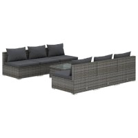 vidaXL 7 Piece Patio Lounge Set with Cushions Poly Rattan Gray