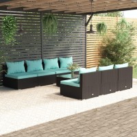 vidaXL 8 Piece Patio Lounge Set with Cushions Poly Rattan Black