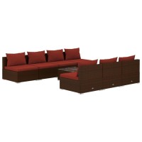 vidaXL 8 Piece Patio Lounge Set with Cushions Poly Rattan Brown