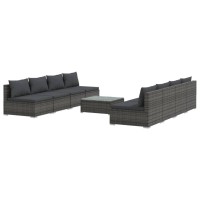 vidaXL 9 Piece Patio Lounge Set with Cushions Poly Rattan Gray