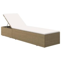 vidaXL Sunlounger Poly Rattan Brown and Cream White