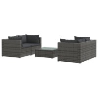 vidaXL 5 Piece Patio Lounge Set with Cushions Poly Rattan Gray