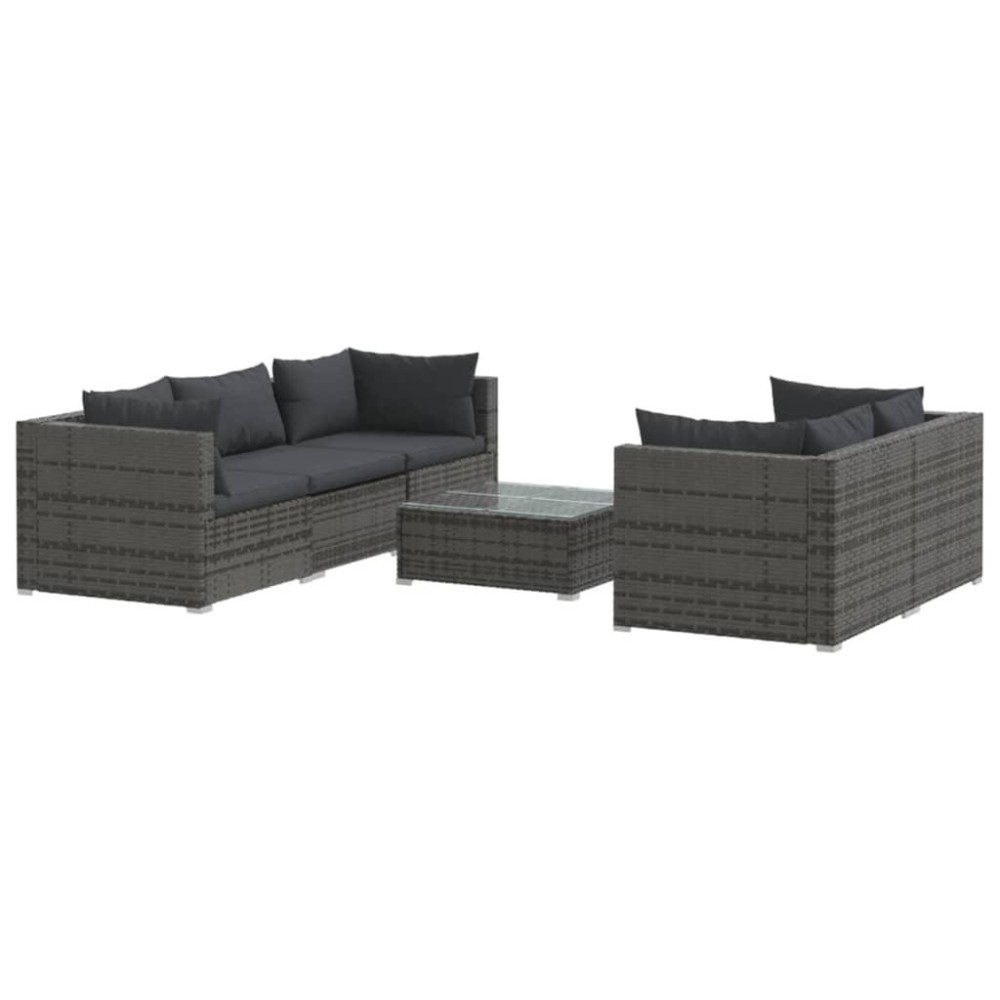 vidaXL 6 Piece Patio Lounge Set with Cushions Poly Rattan Gray