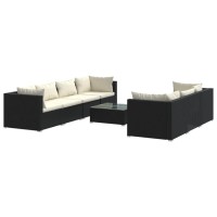 vidaXL 8 Piece Patio Lounge Set with Cushions Poly Rattan Black