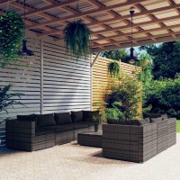 vidaXL 8 Piece Patio Lounge Set with Cushions Poly Rattan Gray