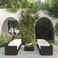 vidaXL 9 Piece Patio Lounge Set with Cushions Poly Rattan Black