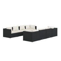 vidaXL 9 Piece Patio Lounge Set with Cushions Poly Rattan Black