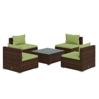 vidaXL 5 Piece Patio Lounge Set with Cushions Poly Rattan Brown