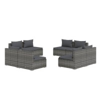 vidaXL 8 Piece Patio Lounge Set with Cushions Poly Rattan Gray