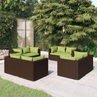 vidaXL 8 Piece Patio Lounge Set with Cushions Poly Rattan Brown