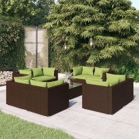 vidaXL 9 Piece Patio Lounge Set with Cushions Poly Rattan Brown