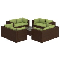 vidaXL 9 Piece Patio Lounge Set with Cushions Poly Rattan Brown