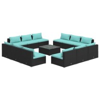 vidaXL 13 Piece Patio Lounge Set with Cushions Poly Rattan Black