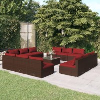 vidaXL 13 Piece Patio Lounge Set with Cushions Poly Rattan Brown