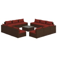 vidaXL 13 Piece Patio Lounge Set with Cushions Poly Rattan Brown