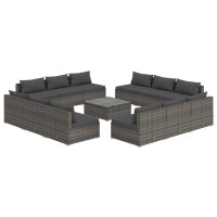 vidaXL 13 Piece Patio Lounge Set with Cushions Poly Rattan Gray