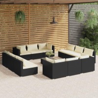 vidaXL 13 Piece Patio Lounge Set with Cushions Poly Rattan Black