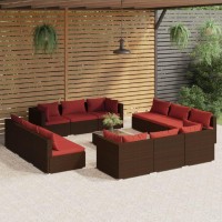 vidaXL 13 Piece Patio Lounge Set with Cushions Poly Rattan Brown