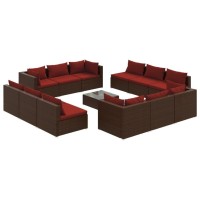 vidaXL 13 Piece Patio Lounge Set with Cushions Poly Rattan Brown