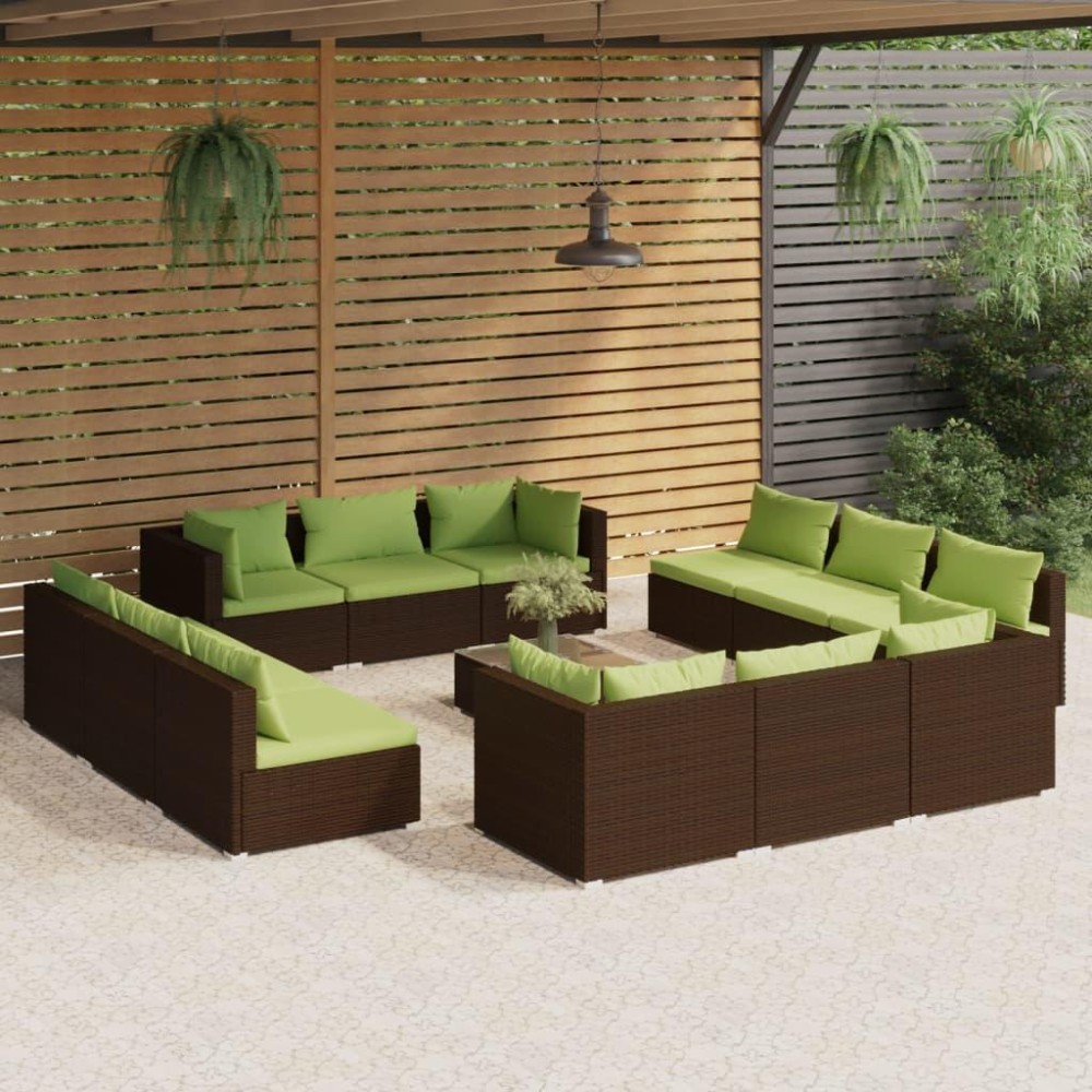 vidaXL 13 Piece Patio Lounge Set with Cushions Poly Rattan Brown