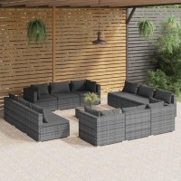 vidaXL 13 Piece Patio Lounge Set with Cushions Poly Rattan Gray