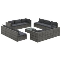 vidaXL 13 Piece Patio Lounge Set with Cushions Poly Rattan Gray