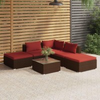 vidaXL 6 Piece Patio Lounge Set with Cushions Poly Rattan Brown