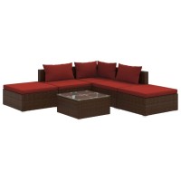 vidaXL 6 Piece Patio Lounge Set with Cushions Poly Rattan Brown