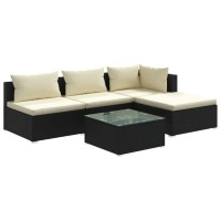 vidaXL 5 Piece Garden Lounge Set with Cushions Poly Rattan Black