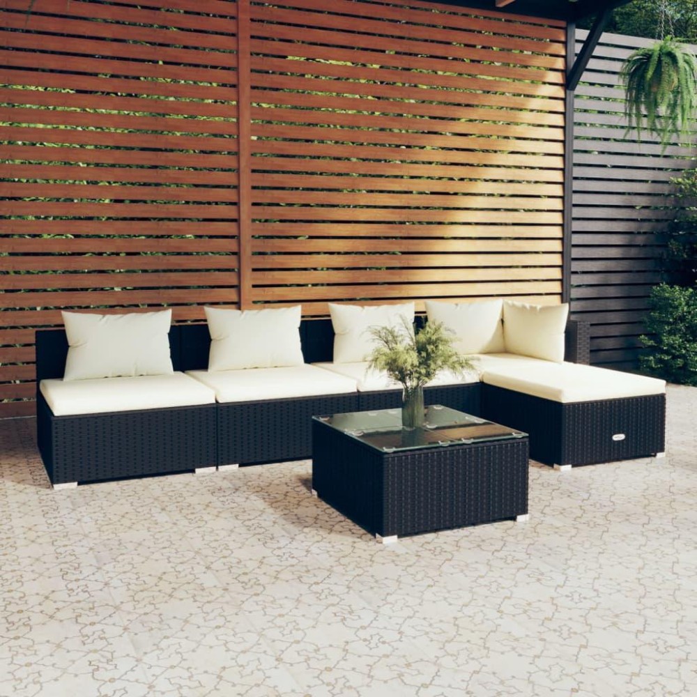 vidaXL 6 Piece Patio Lounge Set with Cushions Poly Rattan Black