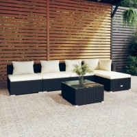 vidaXL 6 Piece Patio Lounge Set with Cushions Poly Rattan Black