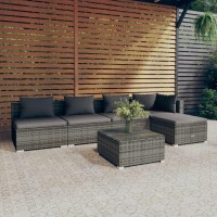 vidaXL 6 Piece Patio Lounge Set with Cushions Poly Rattan Gray