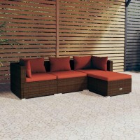 vidaXL 4 Piece Patio Lounge Set with Cushions Poly Rattan Brown