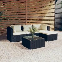 vidaXL 5 Piece Patio Lounge Set with Cushions Poly Rattan Black