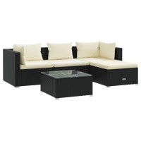 vidaXL 5 Piece Patio Lounge Set with Cushions Poly Rattan Black