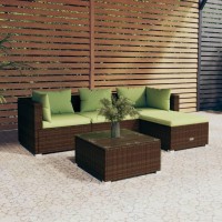 vidaXL 5 Piece Patio Lounge Set with Cushions Poly Rattan Brown