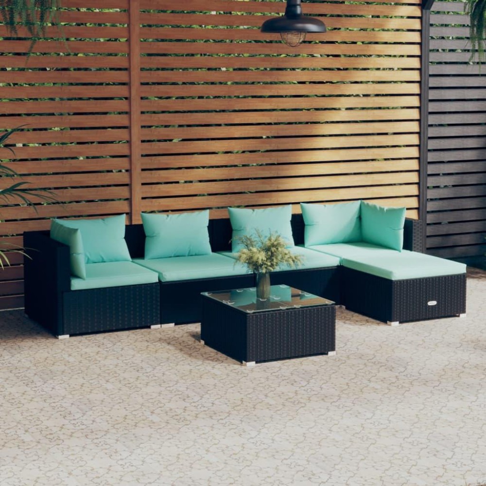 vidaXL 6 Piece Patio Lounge Set with Cushions Poly Rattan Black